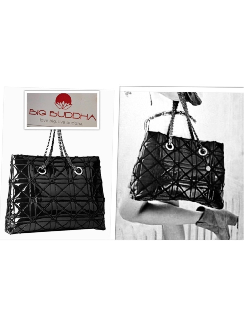 Big Buddha Contrast 3D Texture Vegan Patent leather Avant Garde Lg Shoulder Bag